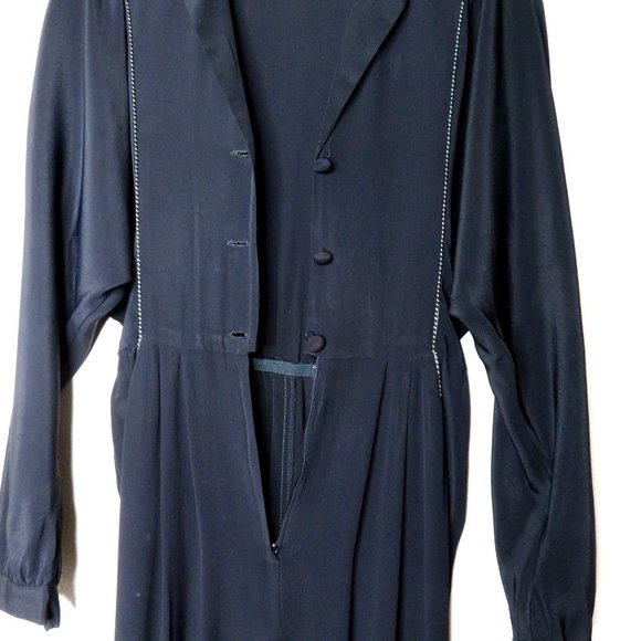 Vintage 80s Jolie Madame One Piece Jumpsuit XS Black Zip Button Pockets Blouson - Picture 6 of 16
